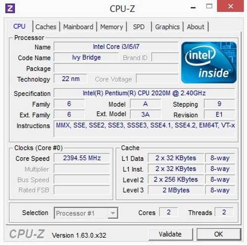 Характеристики CPU Intel Pentium 2020M